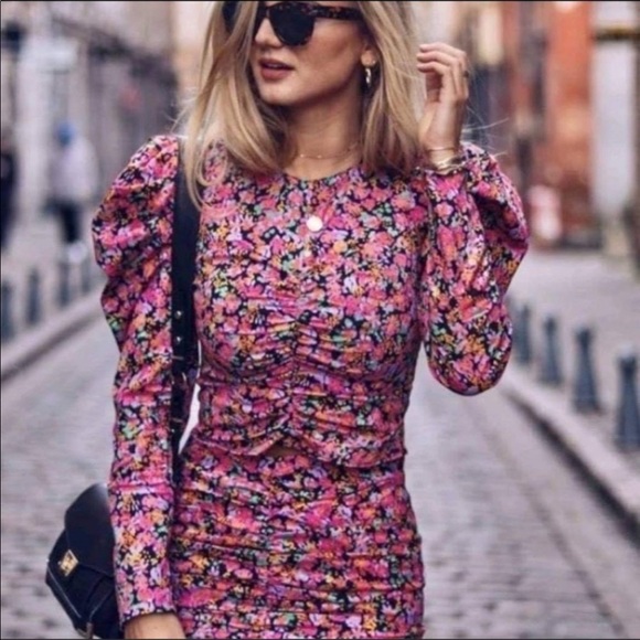 Zara puff sleeve top with mini skirt.  Pink floral size small - Picture 2 of 4